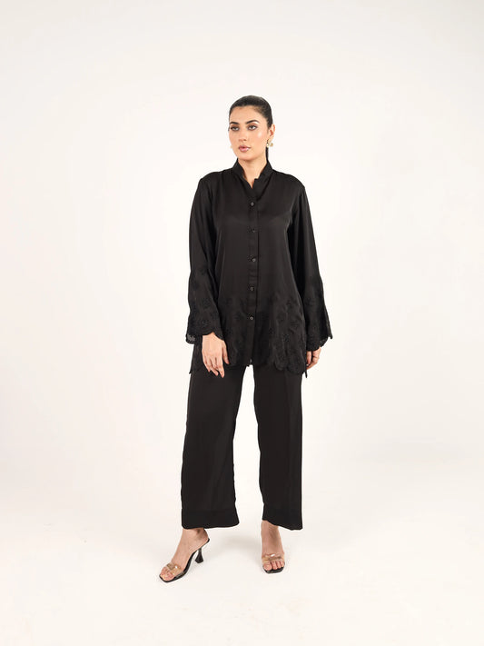 Black Crepe Embroidered Co-Ord Set