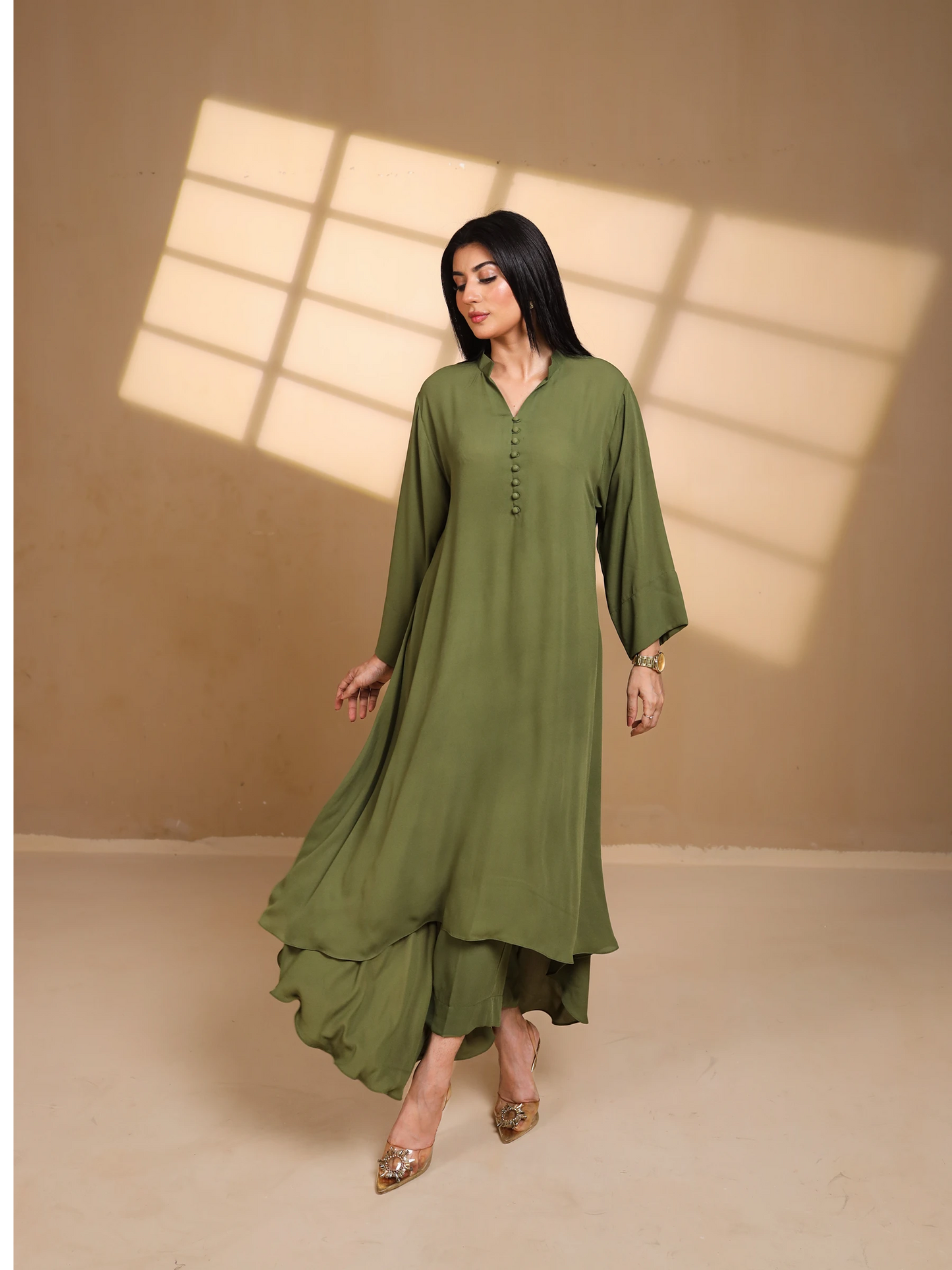 Olive Green Crepe Dress