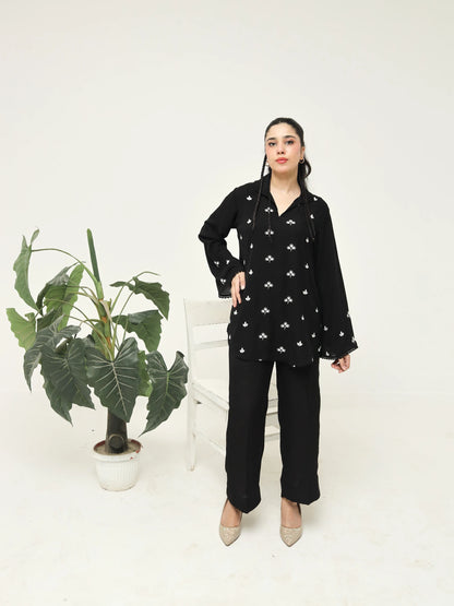 Black Crepe Embroidered Co-Ord Set