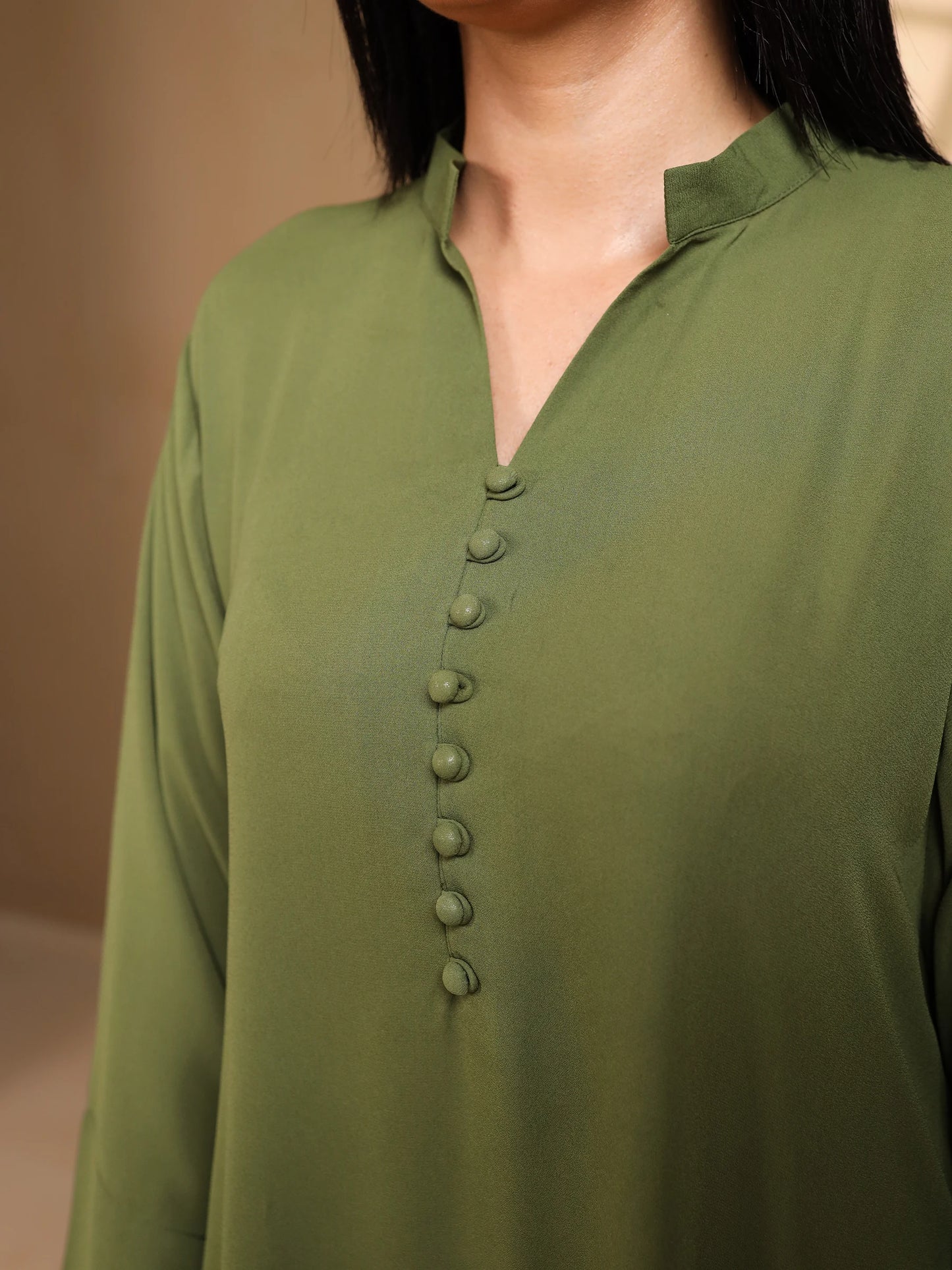 Olive Green Crepe Dress