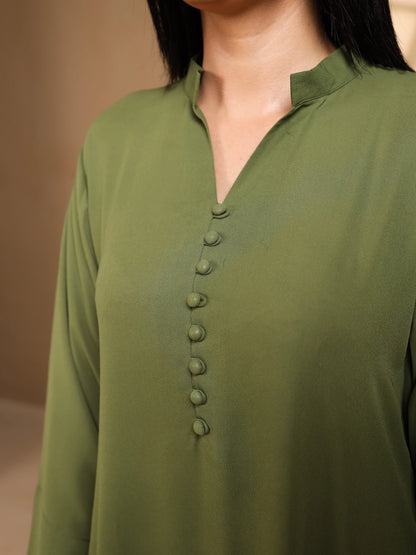 Olive Green Crepe Dress