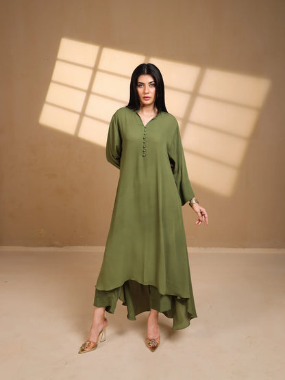 Olive Green Crepe Dress